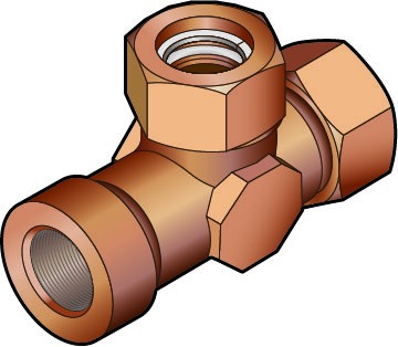 Комплект тройника из латуни для трубы Inoflex С 1-м резьбовым соединением на проходном патрубке