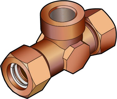Комплект тройника из латуни для трубы Inoflex С 1-м резьбовым соединением на перпендикулярном патрубке